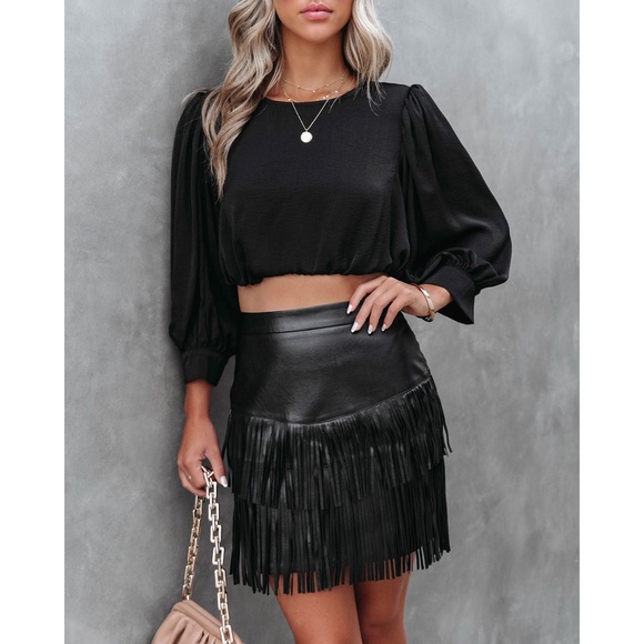 VICI Black Most Wanted Fringe Faux Leather Skirt XL NEW NWOT - Picture 5 of 13